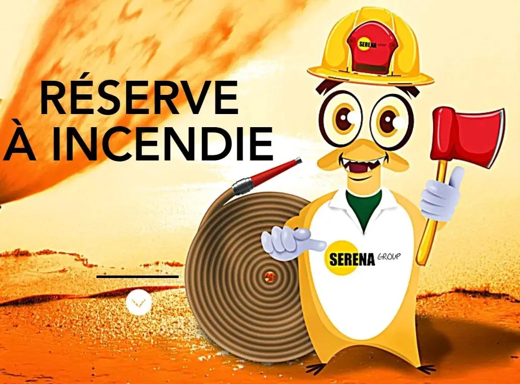 Δεξαμενή πυρόσβεσης Serena – σκίτσο πυροσβέστη με σωλήνα και τσεκούρι